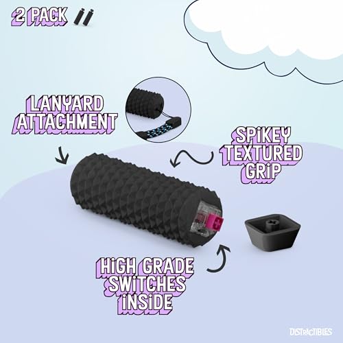 Image of Distractibles Sensory Roller Fidget with Clicker, Tactile Spikes for Anxiety, Stress Relief, Pain Stimulation, Autism & Over Stimulation with Lanyard (Black + Black)