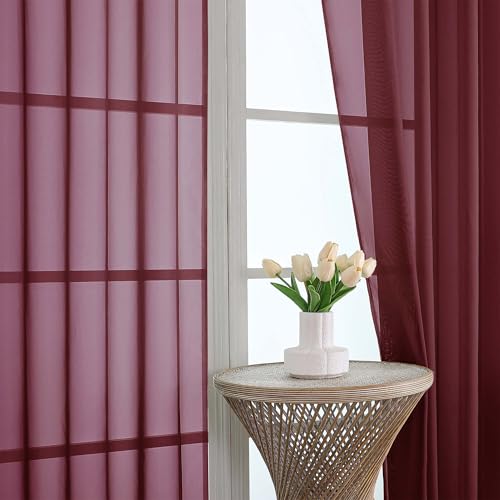 Image of OVZME Wine Bedroom Curtains 2 Panel Sets 90 Inch Length, 59 Inch Extra Wide Light Filtering Light Weight Soft Window Treatment Panels for Study Room Living Room Guest Room, 59Wx90L Inches