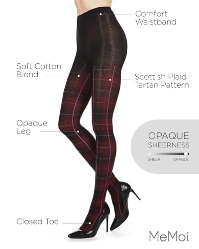 MeMoi Glasgow Plaid Cotton Tights for Women, Cozy, Warm and Fashionable Patterned Sweater Tights - Sizes Small to 6X3