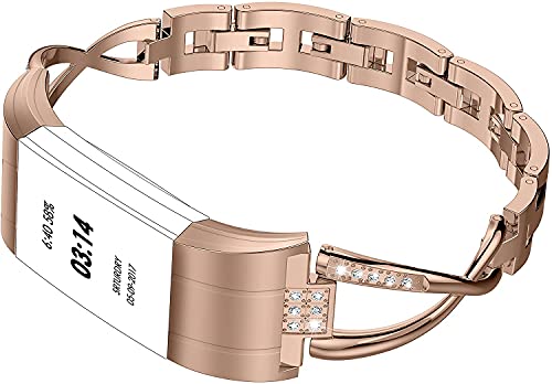 Wearlizer Replacement Compatible with Fitbit Charge 2 Bands for Women Metal Bangle/Bracelet/Assesories/Straps/Wrist Band for Fitbit Charge hr 2 Women Small Large Polished-Rose Gold