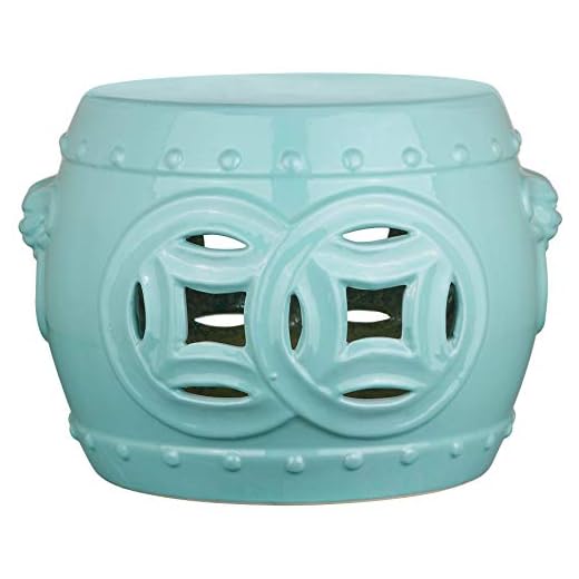 Safavieh Mei Double Coin Ceramic Decorative Garden Stool, Light Blue