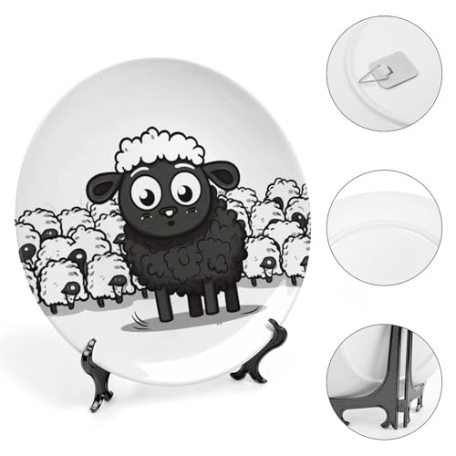 Plato decorativo Cartoon Black White Sheep de cerámica 10in miniatura 4