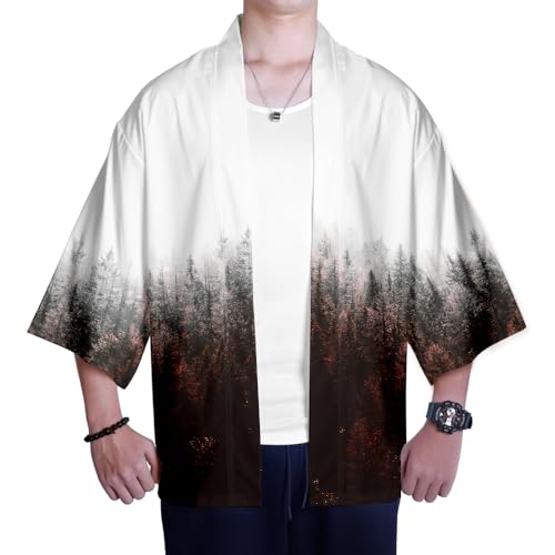 AMOMA Men Japanese Kimono Lightweight Loose Breathable Casual Cardigan Coat Top Yukata Jacket(4XL,Color02)
