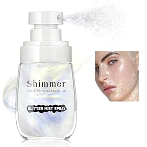 Body Glitter Spray, Sparkling Body Shimmer Mist, Brighten Luminizer Glow Illuminator Liquid Highlighter for Face Body Hair Moisturizing Non-Sticky Holographic Luster Shiny Makeup 50ml#Mermaid
