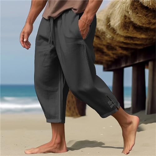 Mens Harem Cotton Linen Pants Lightweight Elastic Waist Casual Sweatpants Hippie Trousers Loose Fashion Pajamas2