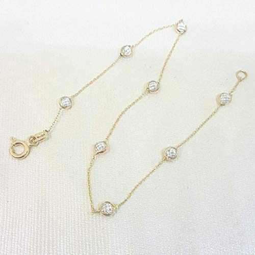 14K Real Solid Gold Decorated with White Zirconia Stones Design Cute Tiny Dainty Delicate and Trendy Bracelet best birthday gift for Women Mother Girls Jewelry yourself