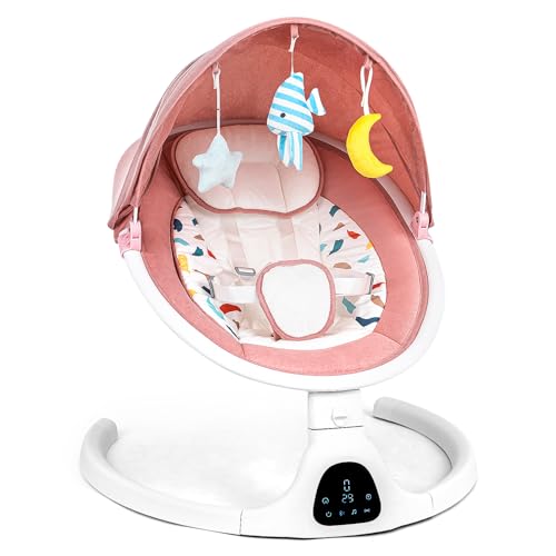 Image of Baby Swing for Infants to Toddlers, Portable Electric Baby Swing with Remote Control, 5-Speed Adjustment, 5-Point Harness, Adjustable Seat, Built-in Music