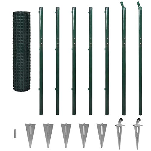 mewmewcat Euro Fence Set with Ground Spikes Ordinary Perimeter Fence Garden Enclosures 10x1.96 m Steel Green