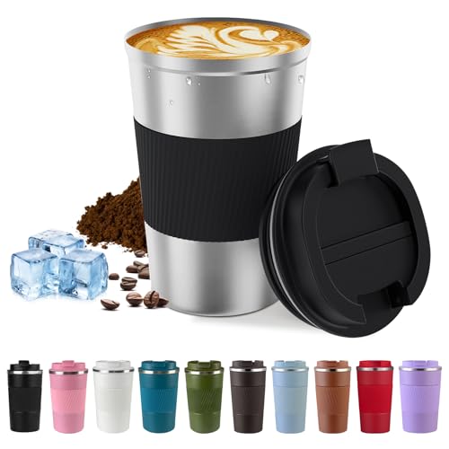 Image of Vacuum Insulated Stainless Steel Travel Coffee Mug,Leak Proof Cup with Lid | 304 stainless steel mug with vacuum insulation, leak proof lid, silicone grip and car cup holder friendly design