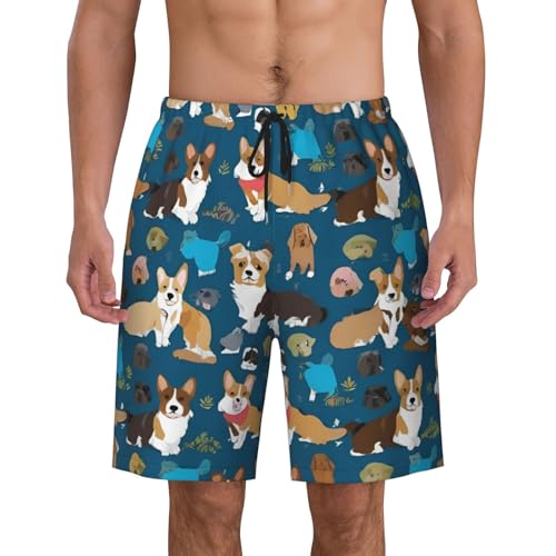 Corgi Print Men's Beach Pants Lightweight Quick-Dry Swim Pants with Mesh Lining for Men