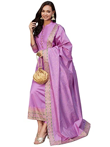Image of ANNI DESIGNER Women Cotton Blend Solid Kurta With Pant & Dupatta