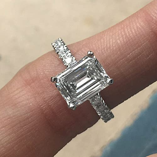 BeBold 4ct Emerald Cut Simulated Diamond CZ Engagement Ring for Women Round Accents White Gold Plated2