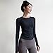 ZERAOKE Women Round Neck Long Sleeve Compression T-Shirt,Fall Winter Slim Fit Stretchy Base Layer for Running Yoga Workout-Navy-M