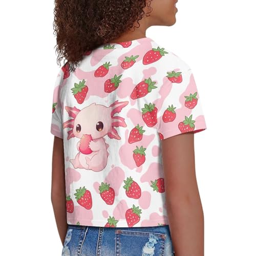Image of Girls Summer Crop Top Outfits Short Sleeve T Shirts Kids Cute Clothes Tees Blouse