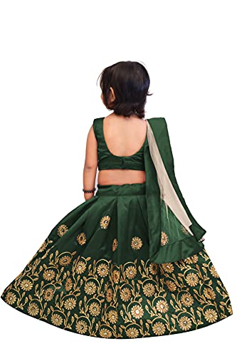 Image of Kids Girls Taffeta Silk Top And Lehenga With Net Dupatta| Ethnic Lehenga Choli With Dupatta(Suitable For 2-5 Years)-Green
