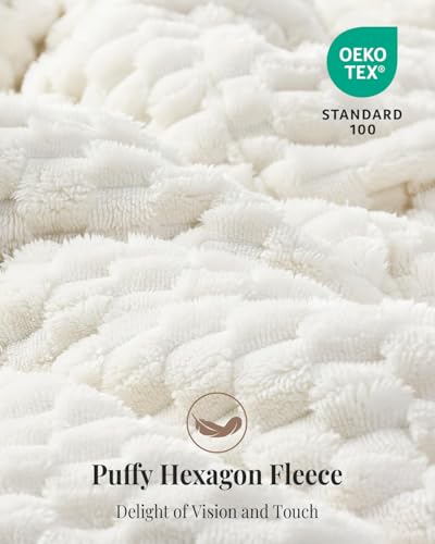 Image of Topblan Weighted Blanket for Adults, 60 inch x 80 inch 15lbs, Soft Sherpa Queen Size Heavy Blankets with 3D Puffy Hexagon, Cozy Flannel Fleece Weighted Throw for Couch and Bed
