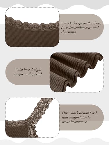 Image of Hicarer 6 Pieces Lace Camisole Tank Tops Lace Trim Camisole Straps Womens Cami Undershirt Ribbed Tank Tops for Women