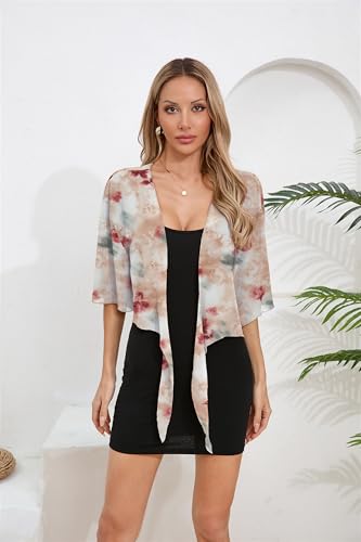 Image of TASAMO Women's 2026 Summer Lightweight Short Bolero Cardigan Shrug Sheer Tie Front Top 3 /4 Sleeve Jacket for Dress