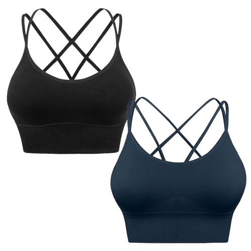 HANERDUN Damen Sport BH Yoga Bra mit Gepolstert Nahtlose Ohne Bügel und gibt Guten Halt Atmungsaktiv Riemchendesign und mittelstarkem für Fitness Lauf Joggen