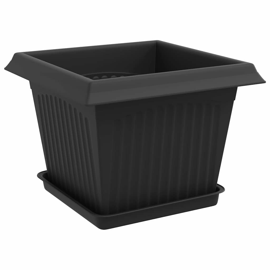 6er Set Blumentöpfe Schwarz 23 x 23 x 17,5 cm Kunststoff eckig | Robuste, quadratische Pflanztöpfe mit Entwässerungslöchern für den Garten und Balkon.