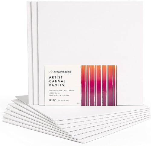 Blank Canvas Panel Boards (8x8, 10 PK) - White Canvases for Professional Artist - Acid-Free Paint Board for Oil & Acrylic Painting by CreativePeak Blank Canvas Panel Boards (8x8, 10 PK) - White Canvases for Professional Artist - Acid-Free Paint Board for Oil & Acrylic Painting by CreativePeak