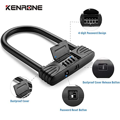 Kenrone Heavy Duty U Lock, 4 Digit Combination Password Bicycle Lock With U-Lock Shackle, Waterproof, No Key, Bike U Lock For Home, School, Travel #TOP6