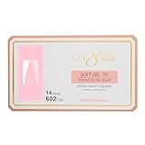 Cre8tion Soft Gel Nail Tips, Extra Short Square Shape, 602 Tips in 14 Sizes (00-9) for Professional Nail Extensions
