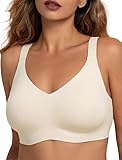 COMFELIE Bras for Women Supportive Seamless Bralettes Compression Bralettes Wirefree Bra Stretchable Straps T-Shirt Bra Almond L