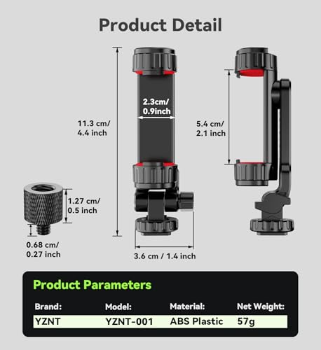 YZNT Handyhalterung für Stativ, Universeller Stativ Handyhalterung mit 2 Standard-Kaltschuhe und 1/4-Zoll-Standardschraube, 360° Drehbar & 180° Neigung, Kompatibel mit iPhone, Android & Kamera