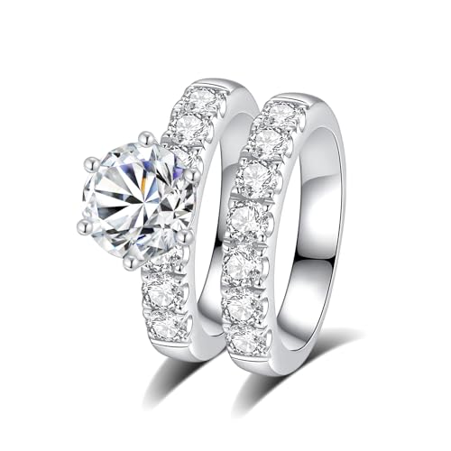 Moissanite Rings for Women Moissanite Bridal Ring Sets Wedding Band D Color VVS1 Round Cut S925 Sterling Silver Engagement Ring Anniversary Wedding Valentines - Main Image