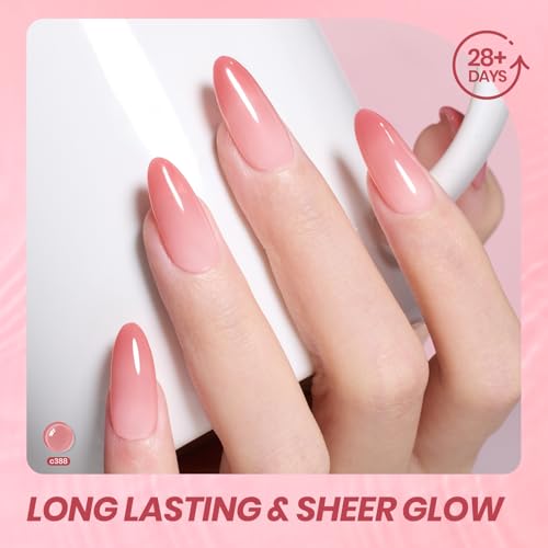 Image of Beetles Nude Pink Gel Nail Polish - Muted Bloom Clear Pink, Natural Jelly Gel Polish, Sheer Translucent Colors, Nail Concealer Soak Off UV French Nail Art Manicure Gift for Women 7.5ML
