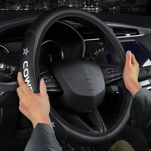 Sports Leather Steering Wheel Cover for Sports Fans Car Accessories, Universal Size fit for 14-15 Inch All Vehicle Steering Wheel Cover (B)