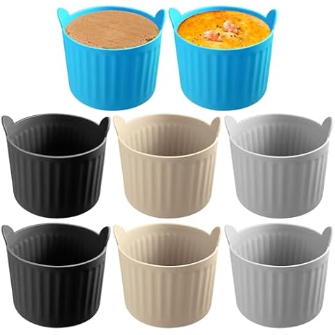 YINARONG 8 Pcs Air Fryer Baking Ramekins Premium Food-Grade Silicone Mold Cups Non-Stick Air Fryer Accessories Air Fryer Egg Molds for Eggs, Cupcakes, Muffins, Puddings, Tarts, Custards Cover