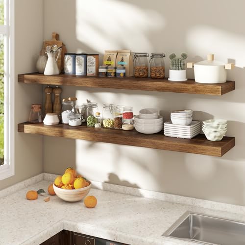 Image of Dreamland 55 Inch Floating Shelves for Wall,8 Inch Deep Floating Shelves,55 inch W x 8 inch D Wall Shelves for Bedroom,Living Room, Kitchen,Bathroom,Walnut,Set of 2