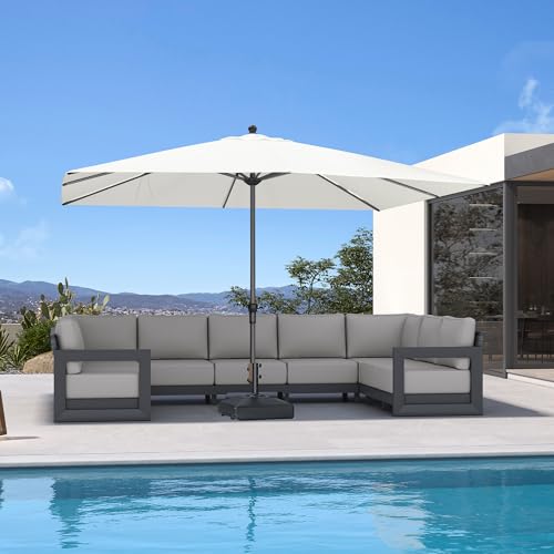 Image of PURPLE LEAF Outdoor Market Umbrella 11.5' x 8' Rectangle White 8 Metal Ribs