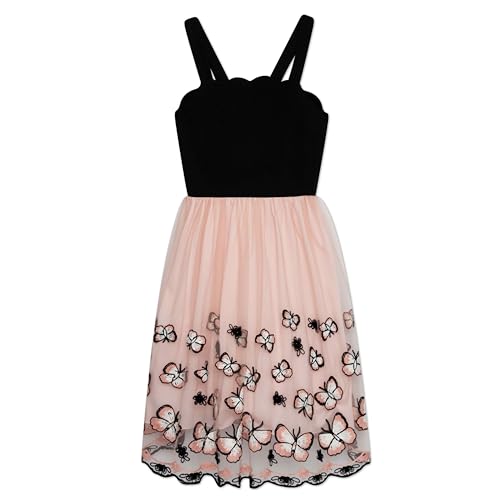 Speechless Girls' Sleeveless Scallop Neck Butterfly Embroidered Party Dress