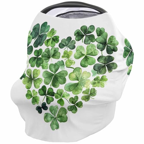 Nursing Cover for Breastfeeding Scarf, Watercolor Green Shamrock Heart Shape St. Patrick's Baby Car Covers Super Soft Multi Use for Canopy Shopping Cart Cover Blanket Stroller Cover
