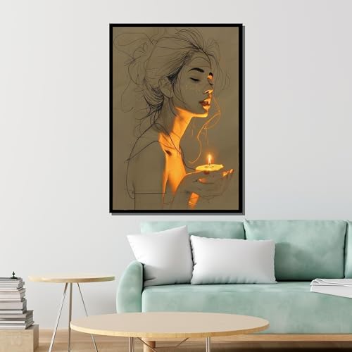Femme à la lueur des bougies affiche abstraite sur toile pour une ambiance poétique