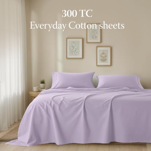 Image of Threadmill 300 Thread Count Cotton Queen Sheet Set, Sateen, Solid, Lilac | 100% Cotton, Sateen Weave, 4-Piece Set, 16 inch Deep Pocket, Cooling, Fade-Resistant, Breathable, Pill-Resistant