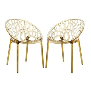 SIEDITI FUORI E DENTRO Sedie moderne in policarbonato trasparente, sedie impilabili di design per sala da pranzo e cucina trasparenti - Elettra (2, Champagne)