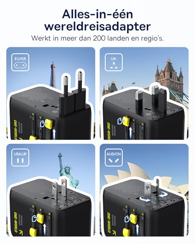 Baseus Enercore 70W Wereldwijde Reisadapter met Uittrekbare Kabel, Universele Reisstekker met 2 AC + 2 USB-A + USB-C, Internationale Stopcontactadapter voor de VS, het VK, Japan, Thailand en Australië - Afbeelding 3