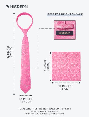 Image of HISDERN Extra Long Ties for Men Classic Floral Tie and Pocket Square Elegant Silk Necktie Handkerchief Set Wedding Party