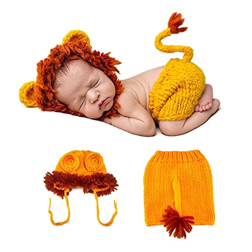 TINAYAUE Costume de Lion Bébé Tenues Costumes de Photographie Nouveau-né Tenue de Photo Accessoires Crochet Tricot Confortable Chapeau de Pantalon pour Bébé Fille...