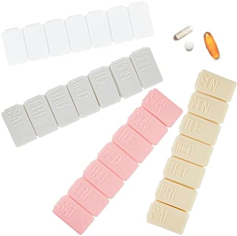 4 Pack Weekly Pill Organizers, 7 Day Travel Pill Case Small Pill Box Portable Medicine Container for Purse Pocket to Hold Vitamins, Calcium Tablets, Fish Oil