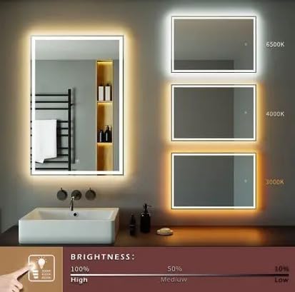 Image of windowera LED Mirror with Touch Sensor, 15 Inch x 18 Inch Wall Mount, 3 Light Effects Decorative Mirror