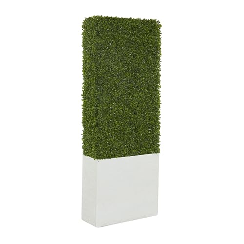 Deco 79 Faux Foliage Boxwood Hedge Topiary Tall with Realistic Leaves and White Fiberglass Planter Box, 22