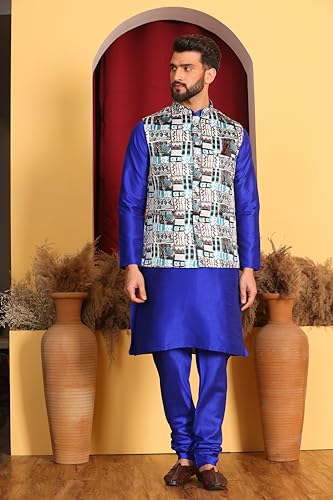Image of Kurta With Churidar & Multicolor Nehru jacket Set