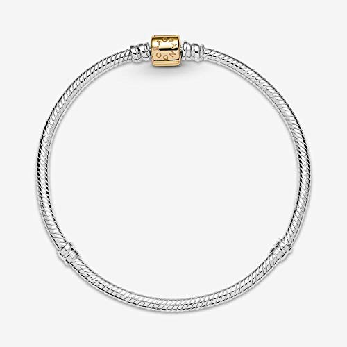 PANDORA Pandora Moments Two-tone Barrel Clasp Snake Chain 925 Sterling Silver Bracelet4