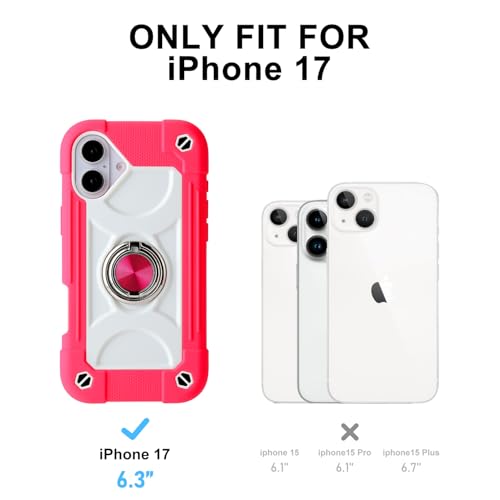 Image of MARKILL Compatible with iPhone with Built-in 360Rotating Ring Stand, Military Grade Drop Protection Full Body Rugged Heavy Duty Case Durable Cover (Hot Pink, iPhone 17)
