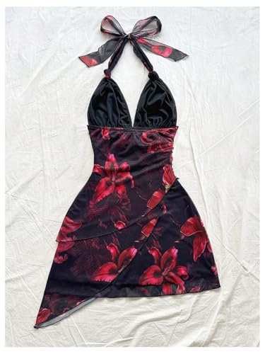 Image of BEAUDRM Women's Summer Mini Dress Backless Vacation Beach Sundresses Boho Going Out Dress Date Night Brunch Outfit